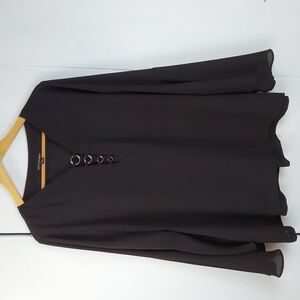 Rock & Republic  Black Chiffon Semi Sheer Minimalist Top Trumpet sleeve Sz.XL